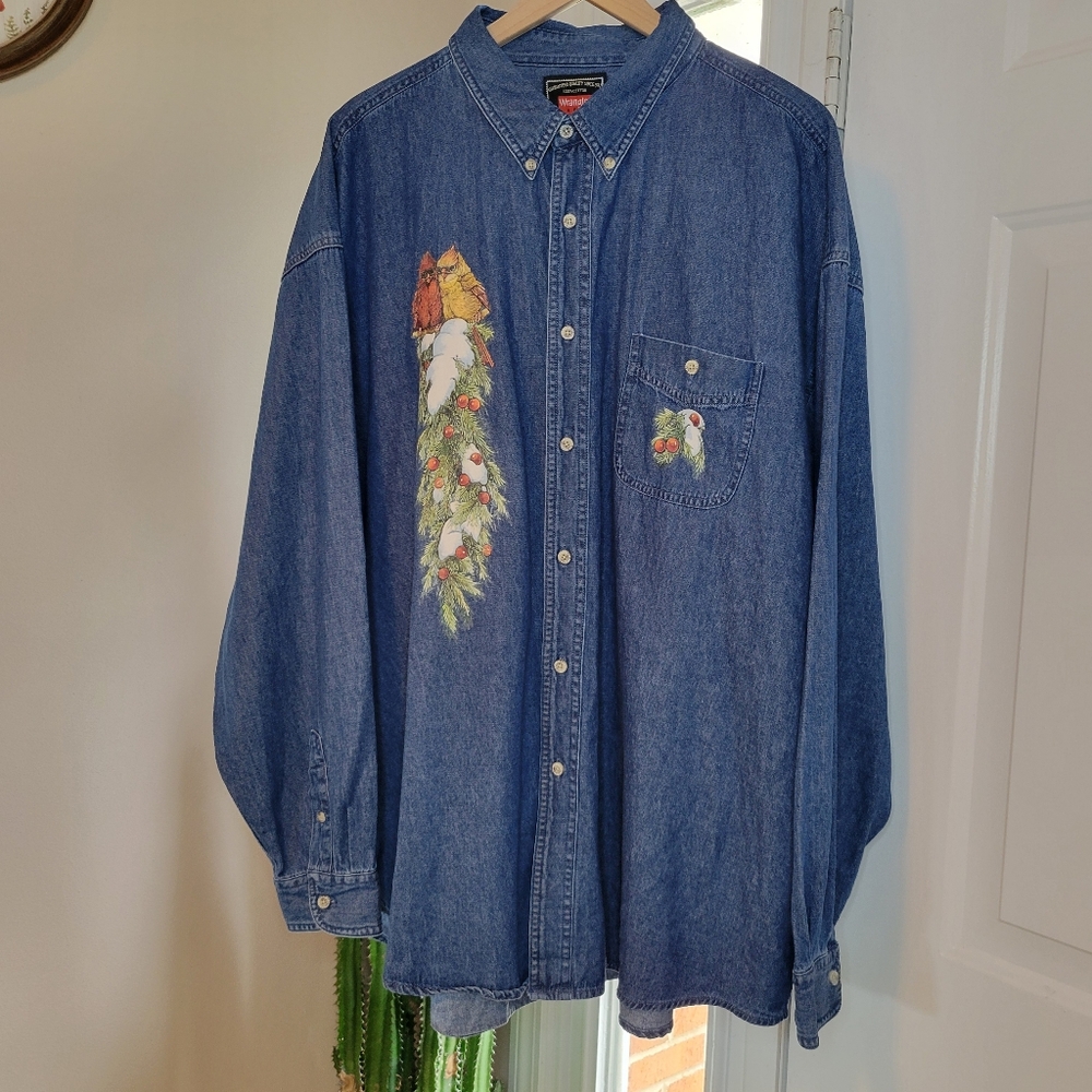 Wrangler Cardinal‎ Printed Lightweight 100% Cotton Button Up, Size 3XL
